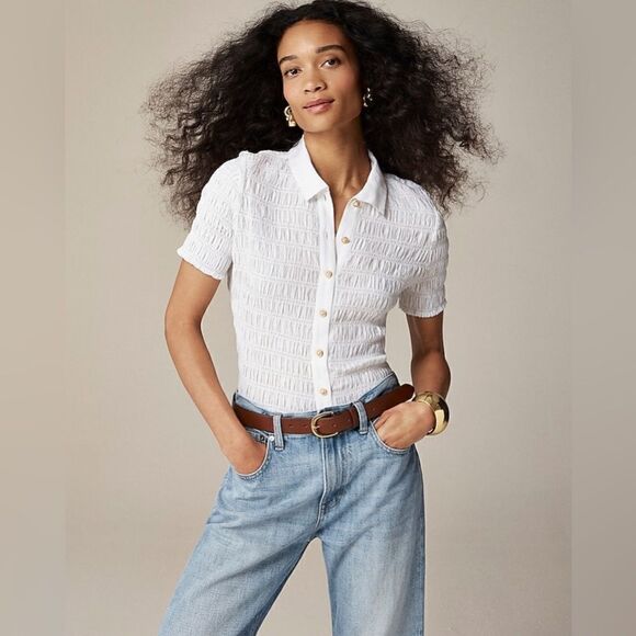 NWT J. Crew Smocked button-up shirt in cotton-blend voile - Picture 4 of 10